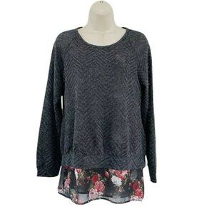 Doe and Rae Floral Layered Top Woman's Size Small Gray Chevron Pattern